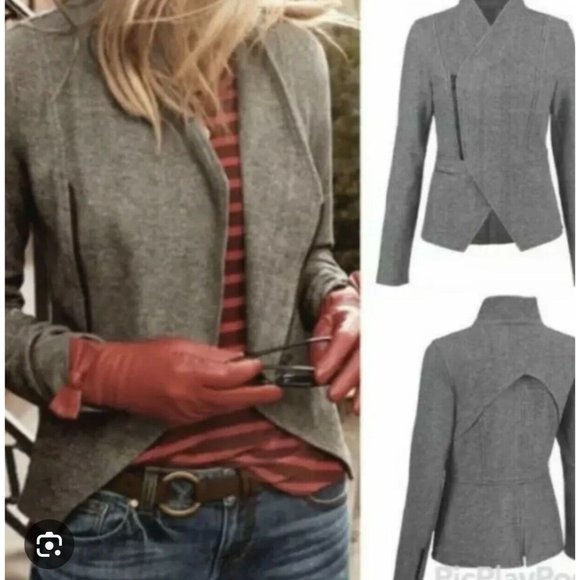 CAbi 3556 Gray Rebel moto Zip Up Ponte Knit Jacket womens size Large - Picture 3 of 10